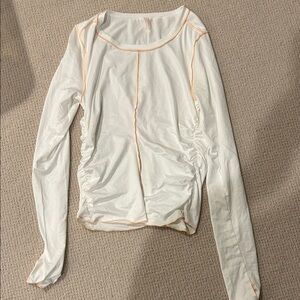 Free People Cream Long Sleeve Top with Orange Stitching